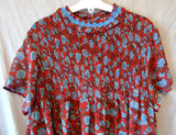 Red Floral Dress En Creme Size 12 Age 14-15 Years