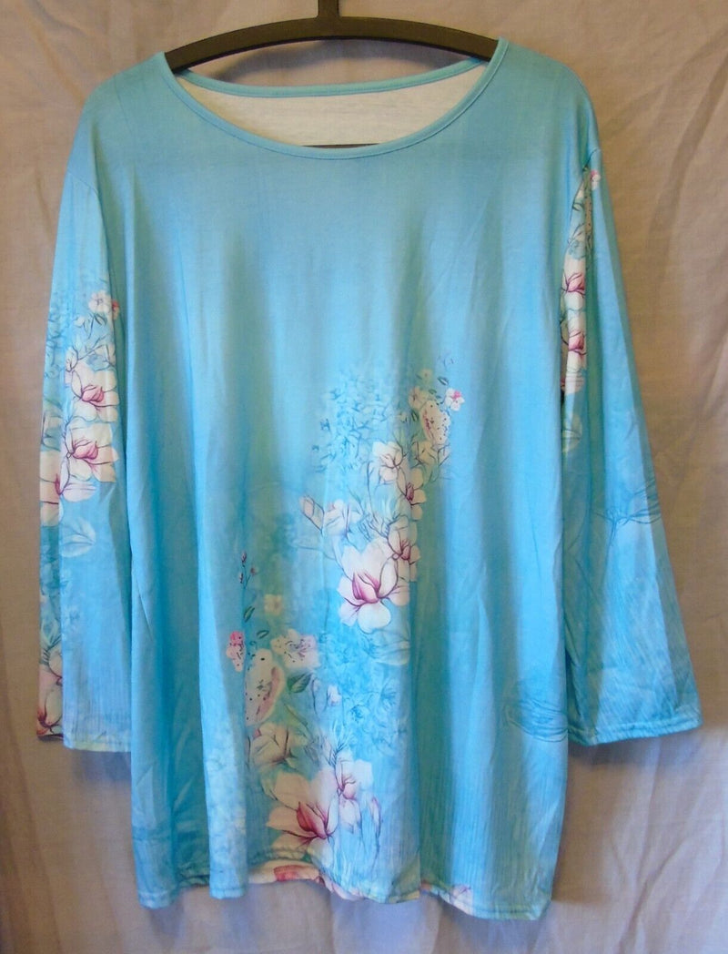 Aqua Blue Floral Floaty Blouse Top Size 16 XL Shein