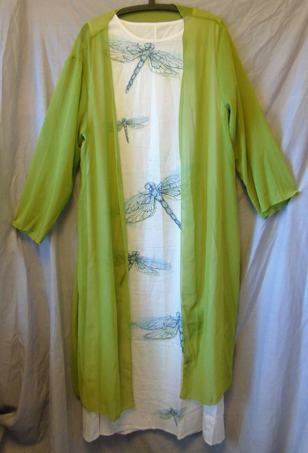 White Green 2-Piece Chemise Robe Gown Set Size 22 3XL Shein Curve