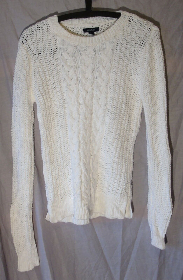 White Cable Knit Jumper Size 12 S Small Nautica