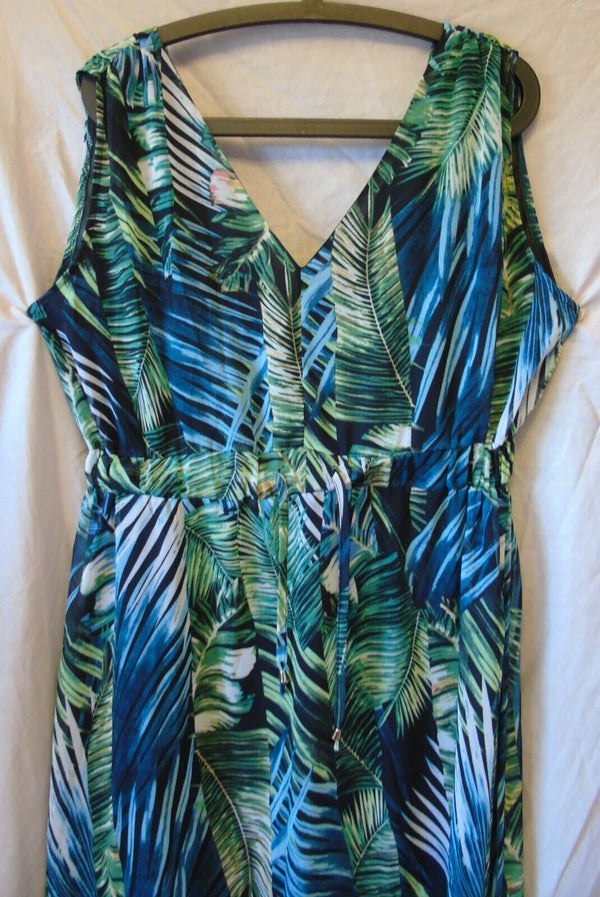 Green Blue Leaf Maxi Dress Size 16 Shein