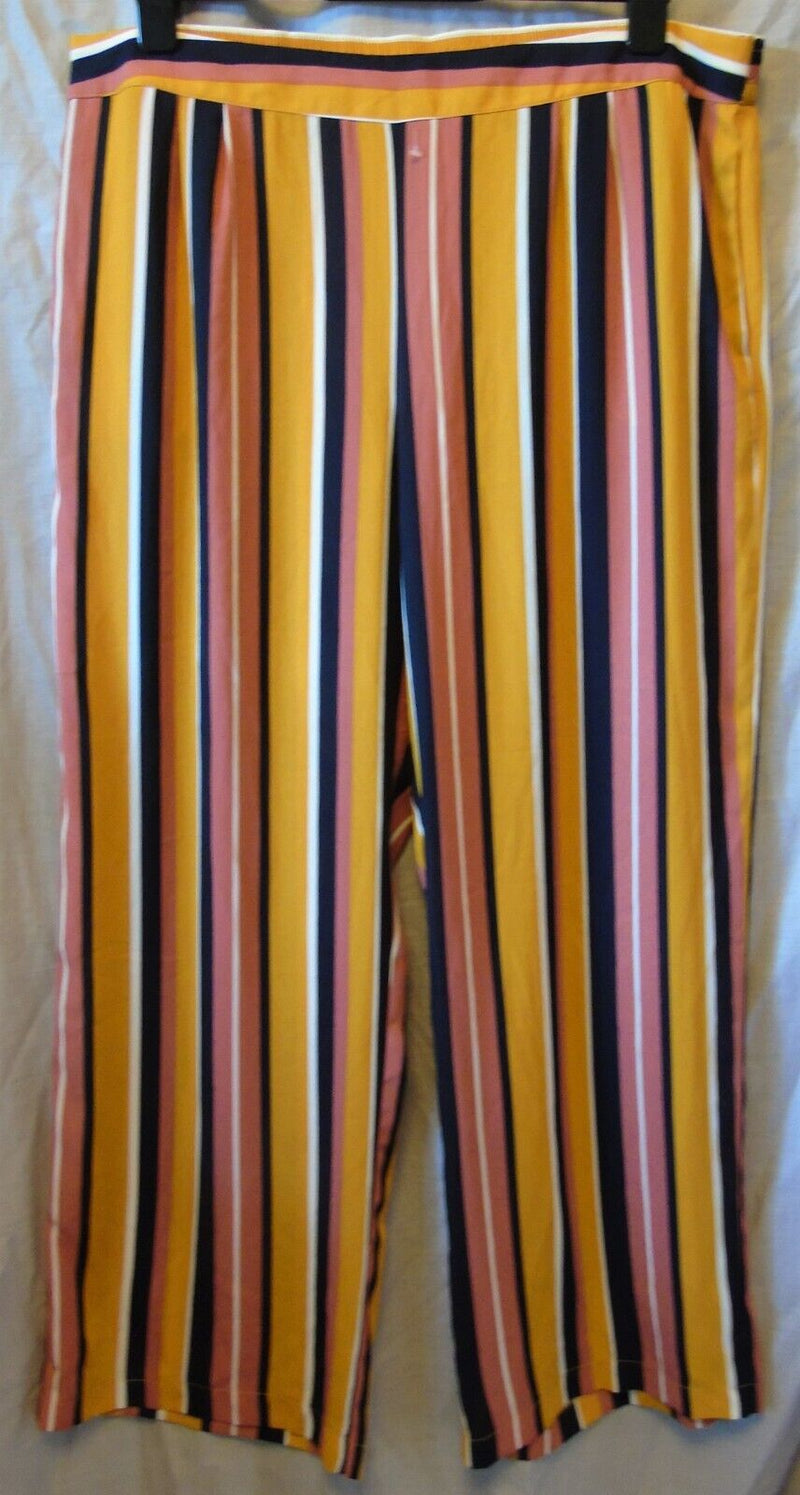 Yellow Pink Stripe Floaty Trousers Size 18 Matalan