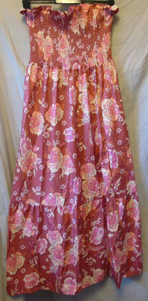 Red Floral Shirred Maxi Dress Size 16 XL Shein