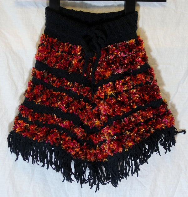 Black Soft Knitted Tasselled Poncho Age 2-3 Years Hand Made