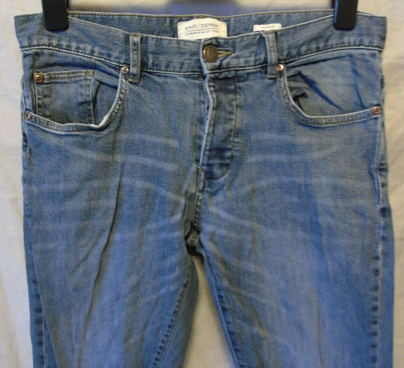 Blue Whiskered Tapered Jeans W32" L32" Matalan