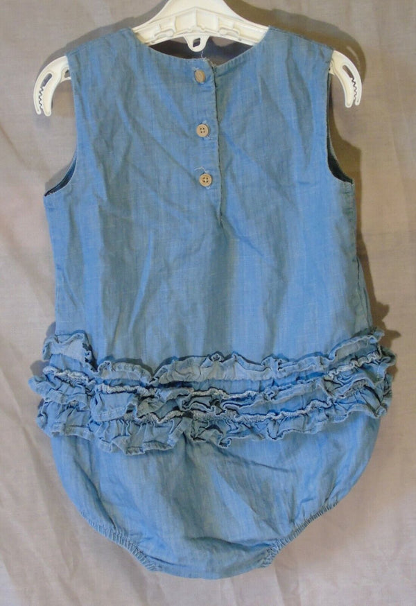 Blue Denim Look Floral Playsuit Age 18-24 Months Matalan