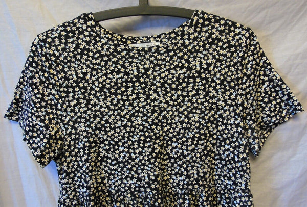 Black Ditsy Floral Dress Size 14 M Medium Pull & Bear