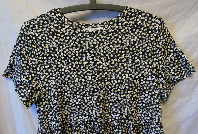 Black Ditsy Floral Dress Size 14 M Medium Pull & Bear