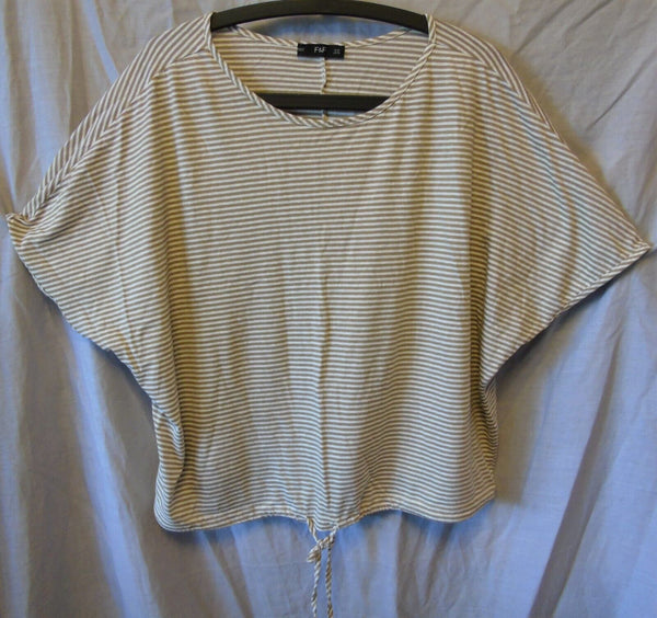 Brown Stripe Tie Front T-Shirt Top Size 20 F&F