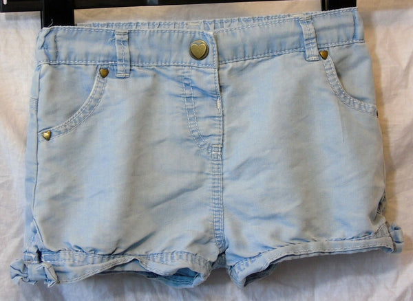 Girls TU Light Blue Soft Tencel Denim Bow Detail Shortie Shorts Age 2-3 Years