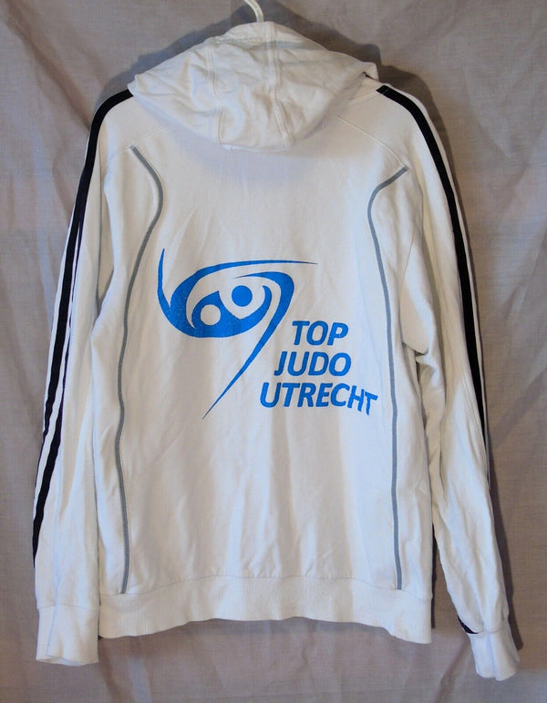 Boys Adidas White Black Stripe Judo Theme Hooded Jacket Hoodie Age 12 Years