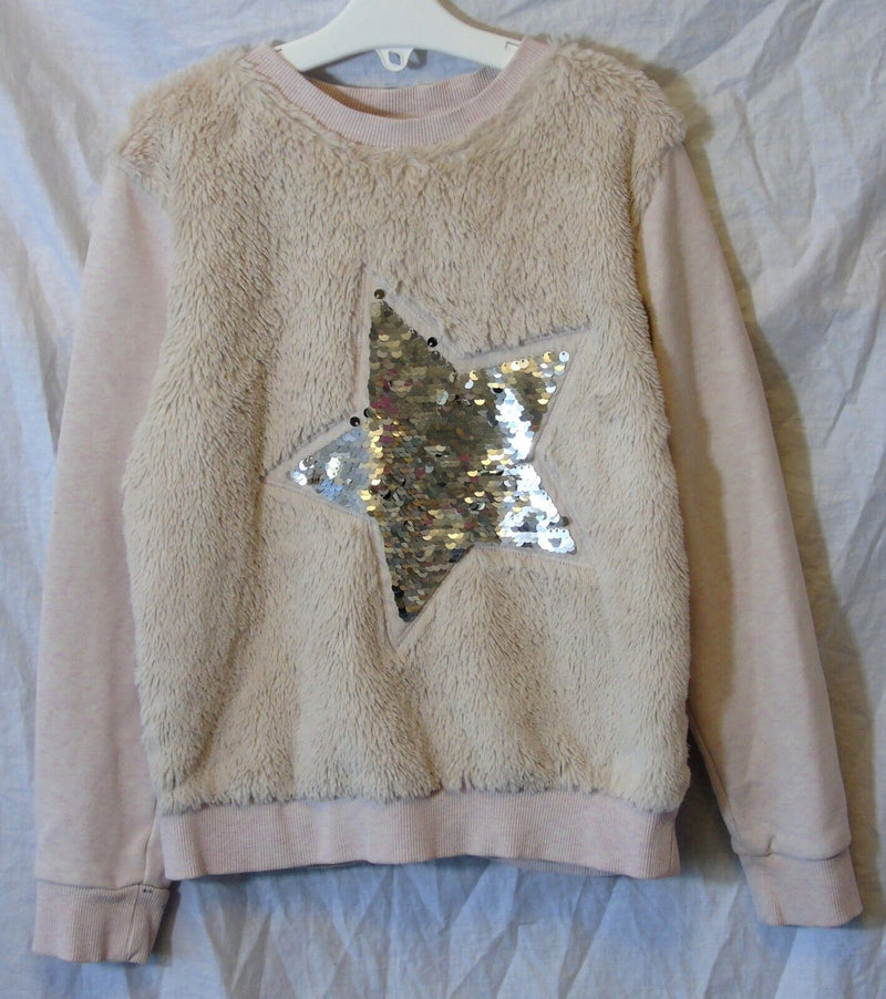 Beige Sparkly Sequin Fleece Sweater Jumper Age 7-8 Years F&F