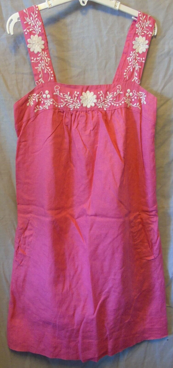 Pink Embroidered Linen Dress Size 8 M&S