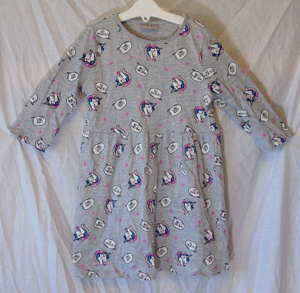 Grey Unicorn Jersey Dress Age 6 Years Matalan