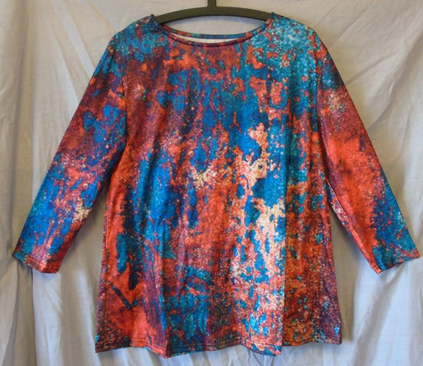 Blue Red Patterned T-Shirt Top Size 10 Shein