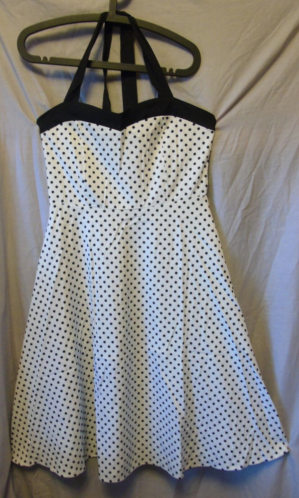 Black White Spot Halter Dress Size 10 Shein