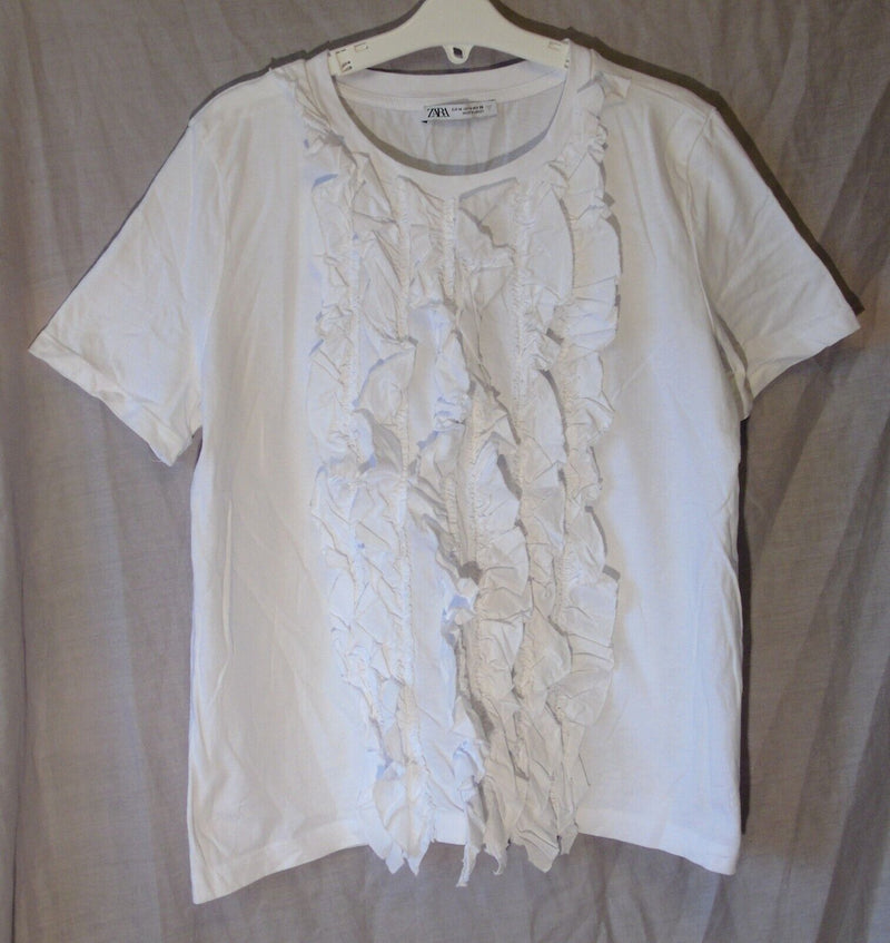 White Ruffle Front T-Shirt Top Age 13-14 Years Zara M