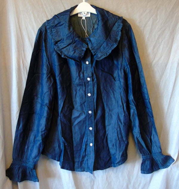 Blue Ruffled Shirt Top Age 13-14 Years Warehouse UK10