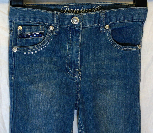 Blue Whiskered Sparkly Sequin Diamante Jeans Age 6-7 Years Primark