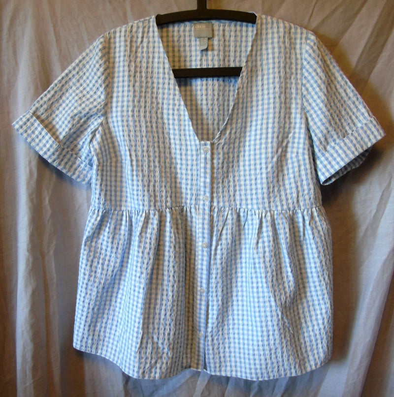 Blue Check Blouse Top Size 8 Asos Age 14-15 Years