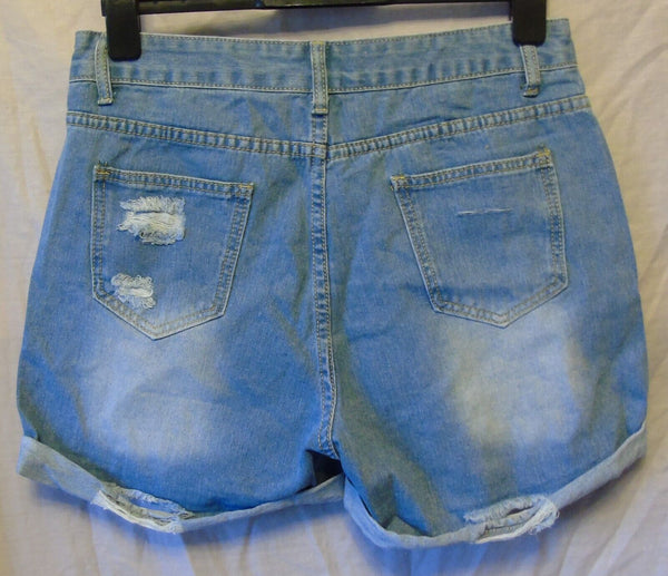 Blue Distressed Denim Shorts Size 12 Shein