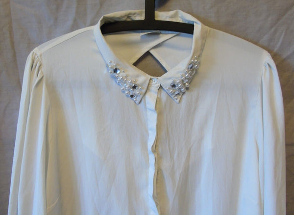 Cream Beaded Collared Shirt Top Size 20 George