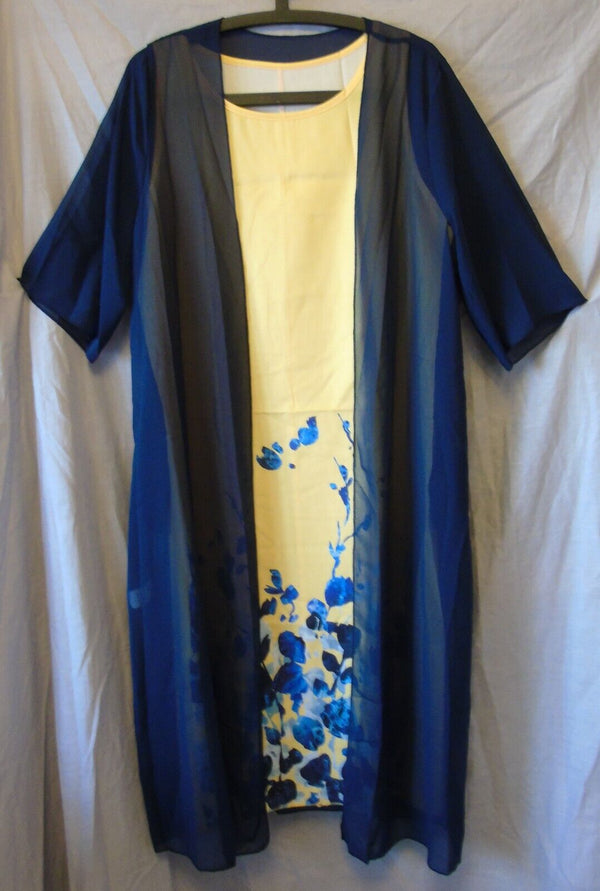 Blue Yellow 2-Piece Chemise Robe Gown Set Size 12-14 Shein