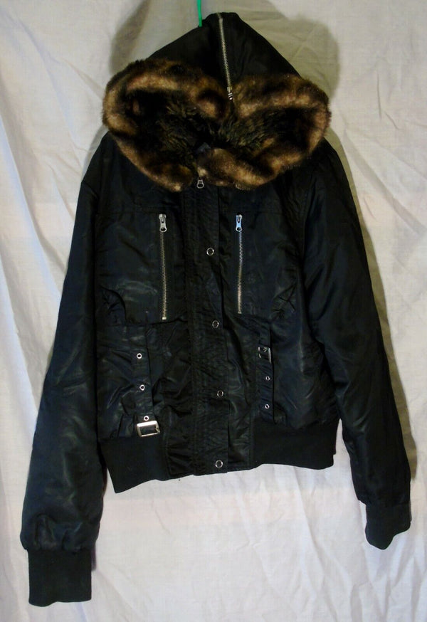 Black Sheen Fur Trim Coat UK 14 Dolce Gabbana D&G Age 15-16 Years