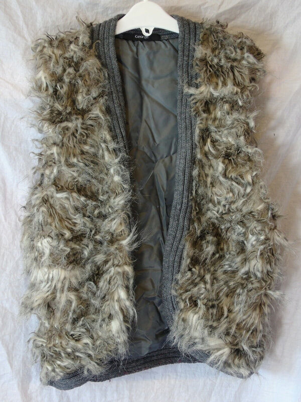 Grey Faux Fur Gilet Open Jacket Age 14-15 Years George