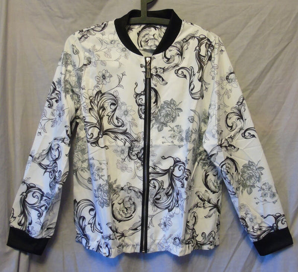 Black White Paisley Floral Bomber Jacket Size 10 Shein