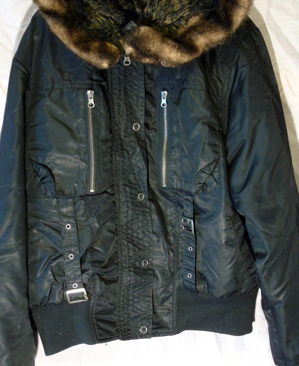 Black Sheen Fur Trim Coat UK 14 Dolce Gabbana D&G Age 15-16 Years