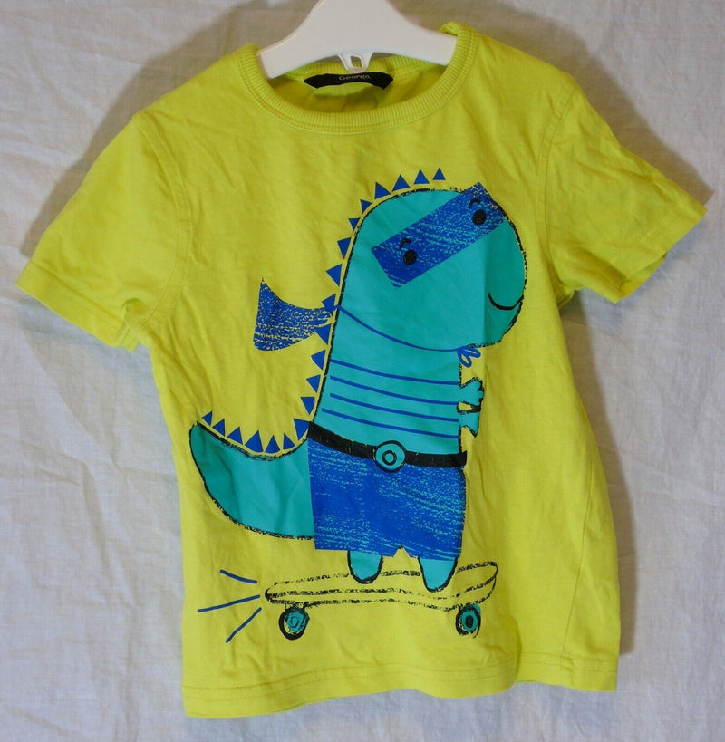 Yellow Dino Skateboard T-Shirt Tee Age 2-3 Years George