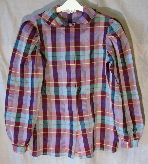 Purple Check Satin Feel Blouse Shirt Top Age 10 Years Valentino