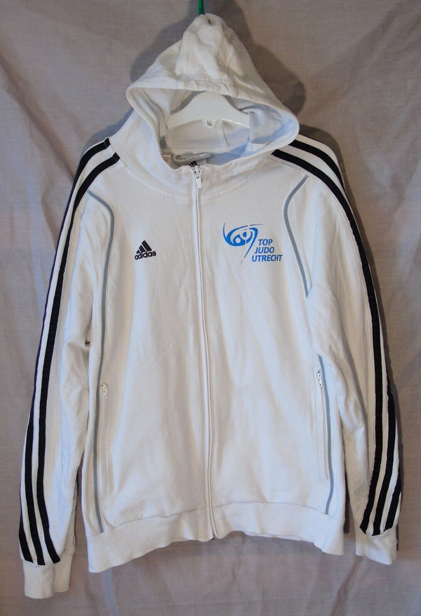 Boys Adidas White Black Stripe Judo Theme Hooded Jacket Hoodie Age 12 Years