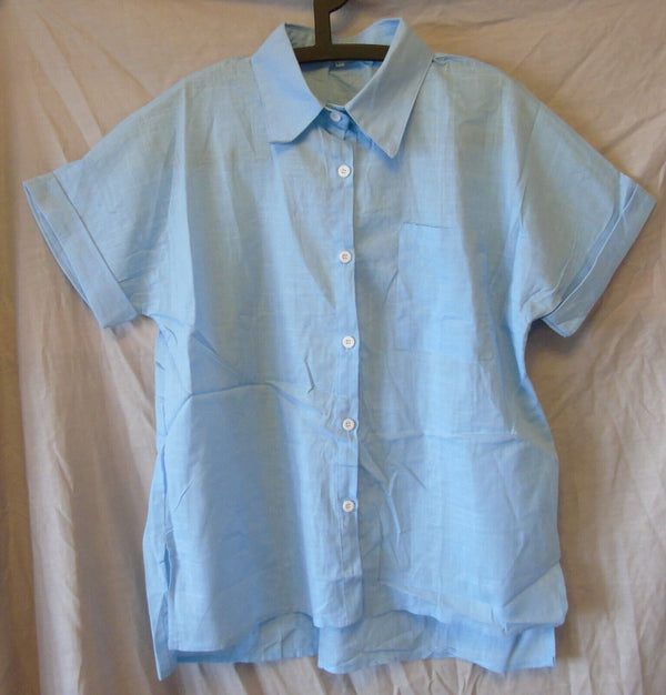 Blue Collared Shirt Blouse Top Size 12 Shein