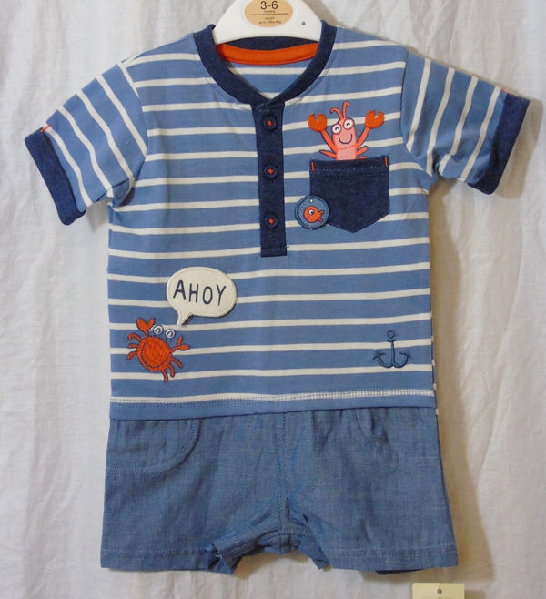 Blue Stripe Playsuit Outfit Age 3-6 Months George