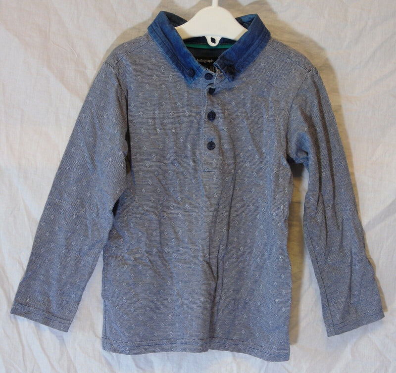 Blue Long Sleeve Polo Shirt Top Age 2-3 Years M&S Autograph