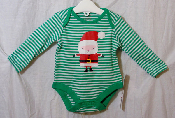 Green Stripe Xmas Long Sleeve Bodysuit 0-3 Months F&F