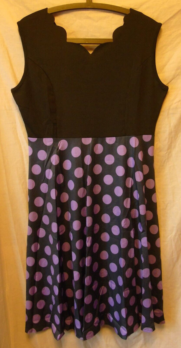 Black Purple Polka Swing Dress Size 16 XL Shein