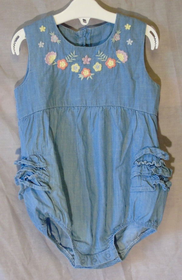 Blue Denim Look Floral Playsuit Age 18-24 Months Matalan