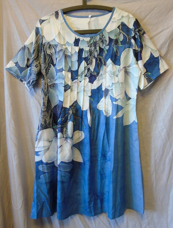 Blue Sheen Pleat Front Floral Chemise Nightie Size 12 Shein