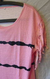 Pink Stripe Tasselled T-Shirt Top Size 16 XL Shein