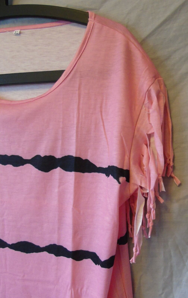 Pink Stripe Tasselled T-Shirt Top Size 16 XL Shein